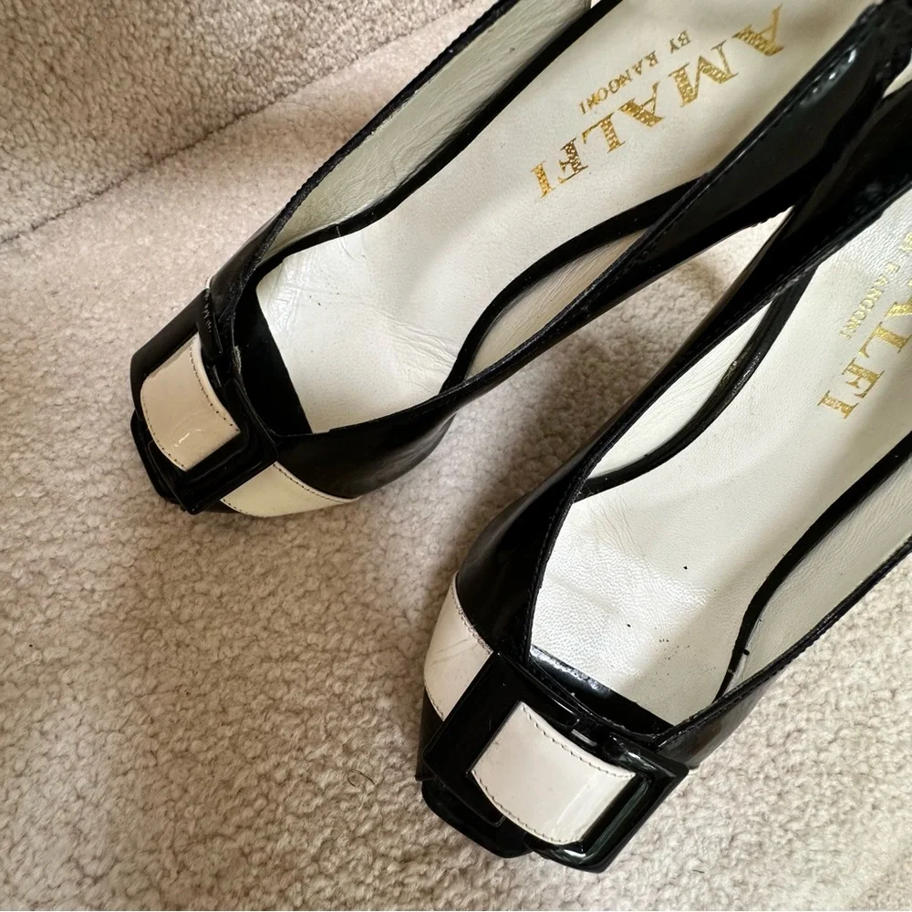 VTG Amalfi by Rongoni Black Patent Leather Peep-Toe Slingbacks Made in Italy 7 - Picture 6 of 7